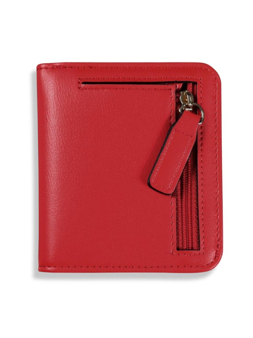 Women's Small Leather Wallet RFID Blocking Bifold w/ Zipper, RED